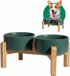 Elevated Ceramic Dog Bowl, 3.6 Cups Dog Food and Water Bowl Set with Stand | 6.1'' Double Dog Feeding Dishes, Non-Slip Raised Dog Feeder for Small and Medium Breeds, 28.74 OZ / 850 ML, White