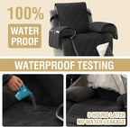 H.VERSAILTEX 100% Waterproof Slip Covers for Recliners with Arms 1-Piece Reversible Recliner Covers for Large Recliner with Elastic Straps Sitting Width Up to 28" (Oversized Recliner, Black/Beige)