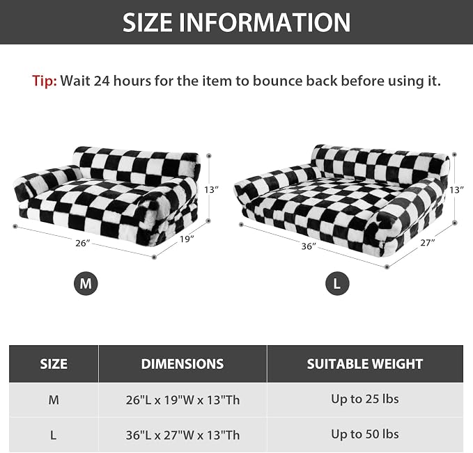 BFPETHOME Cat Couch & Dog Couch Bed, Pet Sofa for Small Pet, Cute Cat Sofa, Checkered Dog Bed with Washable Cover (Black&White)