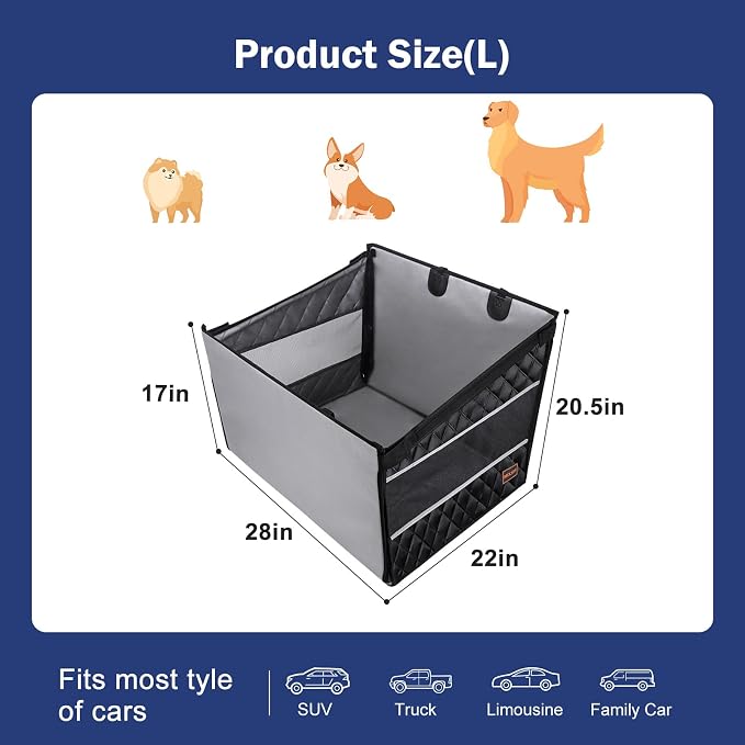 MIXJOY Dog Car Seat for Large Medium Dogs, Back Seat Extender for Pets, Waterproof Pet Carseat for Medium Sized Dog, Hammock for Pet, with Storage Pocket for Cars/SUV/Truck(L-28 * 22 * 20.5in)