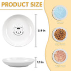 6 Pack Cat Food Bowl, Ceramic Cat Bowls, Anti Whisker Fatigue Cats Bowl Set | 5.5 Inches Shallow Wide Kitten Plates for Food and Water (White-C)