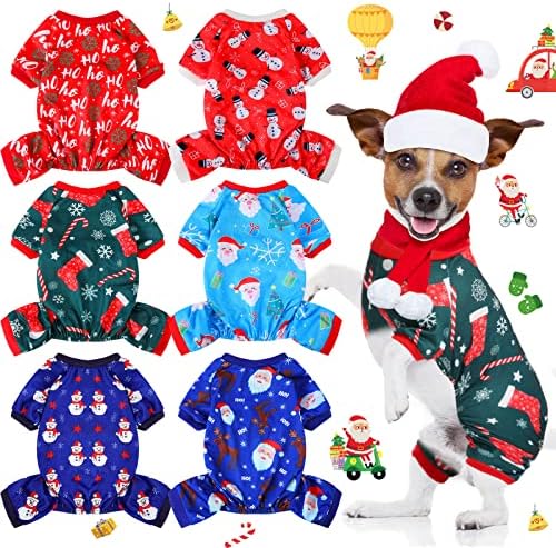 Xuniea 6 Pieces Christmas Pet Pajamas, Santa Snowman Tree Print,Small by Xuniea
