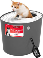 IRIS USA Large Top Entry Cat Litter Box, Hooded Privacy, Dark Gray/White | Dog-Free Zone, Enclosed Top Access, Dog Proof Pan, Mess Containment System, Odor Trapping, Reduced Tracking