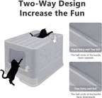 XL Foldable Cat Litter Box with Lid - Jumbo Enclosed Potty - Top Entry Anti-Splashing Toilet - Includes Scoop & 2-in-1 Cleaning Brush (Grey)