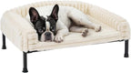 Veehoo Elevated Dog Bed with Bolster Cushion, Fluffy Plush Dog Couch Beds for Small Dogs, Cats, Washable Raised Pet Cot with Non-Slip Feet for Indoor or Patios Use, 24 x 18 Inches, White