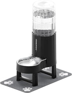 CZPET Elevated Dog Water Bowl Dispenser with Mat (9.5L+Stand+Mat,Black) | With Stainless Steel Bowl Gravity Waterer, Large Capacity and Drinking Area Noise-Free for Pets