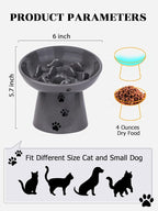 Y YHY Slow Feeder Cat Bowl, Ceramic Cat Slow Feeder Bowl, 6 Inches, Elevated, Anti Vomiting for Dry and Wet Food, Gray