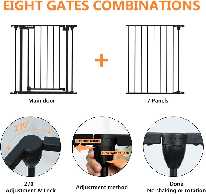 199" Extra Wide Baby Gate, Play Yard Child Safety Gate, Dog Gates with Auto-Close Door, Double Locking System for The House Doorways, Fireplace, Kitchen, 8-Panels, 30" Tall
