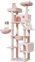 Taoqimiao Cat Tree, 71 in Extra Large Cat Tower for Inddor Cats, MS026LP | 2 Large Cat Condos, 2 Cute Perches, Metal Frame Cozy Hammock, Durable Scratch Board, 8 Natural Sisal Posts, Basket, Pink