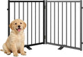 SNUOWU Full Metal Freestanding Dog Gate with Door, 24'' Height Foldable Pet Dog Fence for Indoor & Outdoor, 2 Panels Extra Wide Free Standing SmallDog Gates for Doorways,House,Stairs,Porch,Deck,Yard