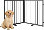 SNUOWU Full Metal Freestanding Dog Gate with Door, 24'' Height Foldable Pet Dog Fence for Indoor & Outdoor, 2 Panels Extra Wide Free Standing SmallDog Gates for Doorways,House,Stairs,Porch,Deck,Yard