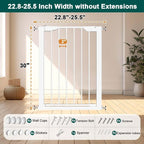 Fairy Baby 22.8"-25.5" Narrow Baby Gate for Small Stair Doorways No Drill | Pressure Mounted Small Pet Dog Gates, Easy Walk Thru Child Safety Gate, Adjustable Tension Metal Gate No Extensions, White