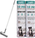 Layers Large 10in Wide Roller 75 Sheets with 4-Foot Extendable Handle | 2 Packs Wide Lint Refills (25+50) , for Remove Pet Hair, Lint, and Dust