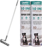Layers Large 10in Wide Roller 75 Sheets with 4-Foot Extendable Handle | 2 Packs Wide Lint Refills (25+50) , for Remove Pet Hair, Lint, and Dust