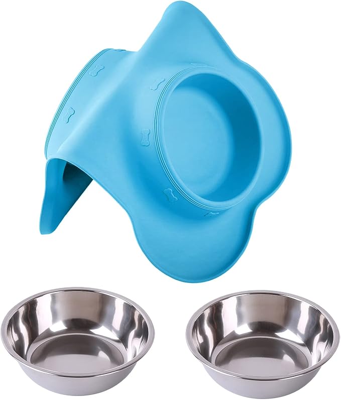 Hubulk Pet Dog Bowls 2 Stainless Steel Dog Bowl with No Spill Non-Skid Silicone Mat + Pet Food Scoop Water and Food Feeder Bowls for Feeding Small Medium Large Dogs Cats Puppies (Small, Turquoise)