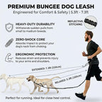 Hands Free Dog Leash with Waist Pouch, Reflective Bungee, Dogs Up to 100 lb | Adjustable 25-45 in belt, dual padded handles and lightweight pouch for walking, running, hiking and training dogs, black