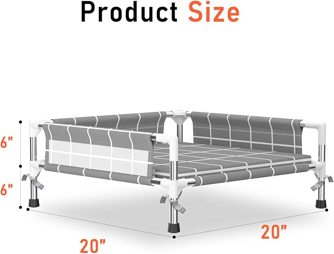 Elevated Dog Bed with Guardrail and Cushion, Raised Pet Bed for Small Dogs | 3-sided safety fence and soft cotton fabric. Anti-slip feet for stable indoor relaxation and outdoor activities