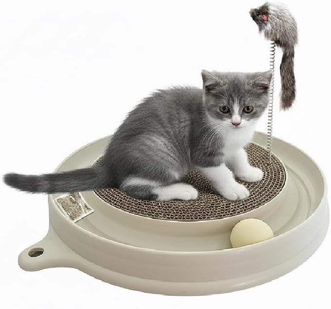 AUOON Cat Scratcher Toy with Ball Track for Indoor Cats Kittens, Milk Shake | 3 in 1 Interactive Cat Toy, Cat Scratch Pad with Cat Ball Toy and Cat Mouse Toy, for Chasing Exercise, Protect Furniture