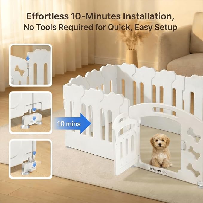 Dog Playpen with Divider & Washable Floor Pad, 6-Panel Indoor Puppy Playpen for Small Dogs & Puppies, 24" Tall Premium HDPE Panels, 60"x30"x24", Tool-Free Setup (White)