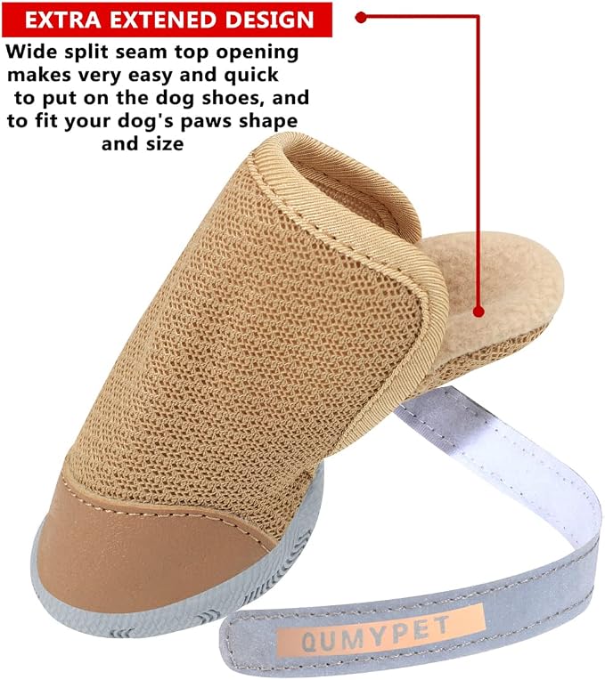 QUMY Dog Shoes for Small Dogs Hot Pavement Puppy Dog Boots & Paw Protectors | Small Medium Dog Summer Shoes, Soft Anti-Slip Rubber Sole, Mesh Breathable Dog Booties for Hardfloors, Walking Running Khaki