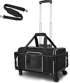 Petskd Small Pet Carrier 17"x11"x9.5" with Wheels Airline Approved, Black | for Alaska Airlines, Lockable Safety Zippers and Anti-Scratch Mesh, Pets Under 10 lbs