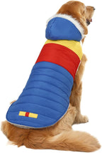 HDE Dog Puffer Jacket Fleece Lined Warm Dog Parka Winter Coat with Harness Hole 90s Colorblock - L