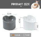 5.5 in Ceramic Raised Tilted Cat Food Bowls 2 Pack | Elevated, Love Heart Shape, Slanted, Stress Free, Feeding Dishes, Protect Pet's Spine, Reduce Neck Burden, White&Grey