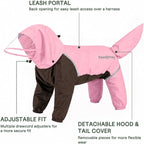 Full-Body Dog Raincoat with Detachable Hood, Waterproof Reflective Dog Rain Jacket with Tail Cover, Adjustable Fit and Leash Portal for Rainy Walks, Cherry Blossom Pink, Large