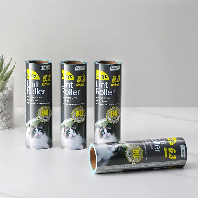 Fedicelly Large Lint Rollers Pet Hair Extra Sticky Refills,Mega Value Set 6.3 inches Wider with 320 Sheets for Cat and Dog Hair Removal,80 Sheets Per Roller