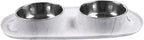 Messy Mutts Double Silicone Dog Feeder, Stainless Bowls, Large, Marble | Non-Slip Silicone Double Dog Feeder With Two Removable Stainless Steel Bowls For Food And Water