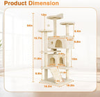 FDW | 54" Cat Tree Tower | Beige | Multi-Level Indoor Activity Center | with Sisal Scratching Posts, Condos, Plush Perches, Hanging Cat Toys | Sturdy, Easy to Assemble | for Kittens & Adult Cats
