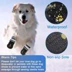 Teamoo Dog Snow Boots for Winter: Durable Waterproof Anti-Slip Dog Booties for Medium Large Size Dogs with Adjustable Reflective Straps - Black Size 6