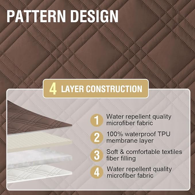 H.VERSAILTEX 100% Waterproof Sofa Covers for 3 Cushion Couch Modern Sofa Cover for Dogs XL Couch Covers for Oversized Sofa with Elastic Straps (Oversized Sofa, Brown/Beige)
