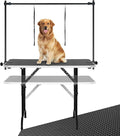 LEIBOU 45'' Height Adjustable(23''~33.8'') and Foldable Pet Dog Grooming Table Heavy Duty Iron Frame with H-Shape Grooming Arm & Noose, Maximum Capacity Up to 260lbs, Black