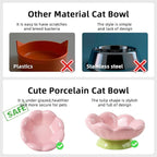 DIF DECO Ceramic Raised Cat Bowl, Pink Elevated Food Bowls for Food and Water Protecting Spine and Whisker Friendly,Tulip Shape Cute Pet Feeder Dish for Indoor Cats and Small Dogs(Height 3.3 inch)