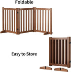 Wooden Freestanding Foldable Dog Gate, 24 Inch Height 3 Panel Pet Gate No Drill for Doorways Stairs, Fully Assembled Indoor Puppy Fence (Teak Color, 60" W x 24" H)