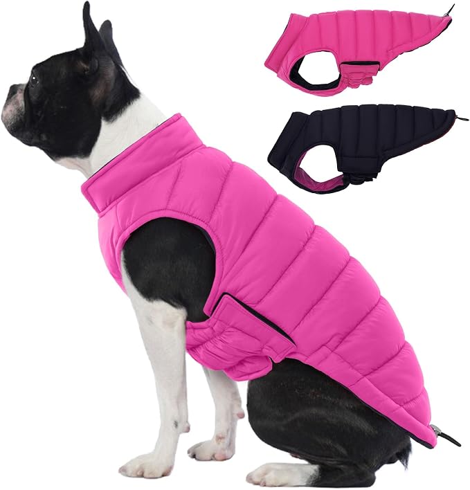 Lelepet Reversible Dog Coat Windproof Dog Puffer Jacket Lightweight Vest | Warm Puffer Vest for Winter Coats for Small Dogs Adjustbale Hook & Loop Pet Apparel with Leash Hole, Chihuahua, Shih Tzu, S
