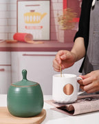 Kitchen Canisters Ceramic Storage Jar with Silicone Airtight Lid Green | Retro Style High Quality Ceramic Food Storage Jar Roud Shape for Tea, Coffee, Nuts, Herb, Spice, Sugar
