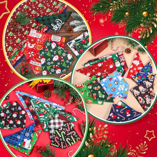 30 Pcs Christmas Dog Bandanas Bulk Adjustable Xmas Dog Scarves Bibs Winter Puppy Bandanas Pet Neckerchief Washable Holiday Bandana for Small Medium Large Dog Cat Pet Grooming Accessories - Image 5