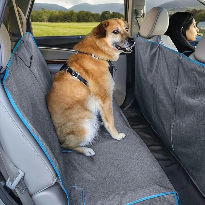 Kurgo Coast to Coast Hammock, Heather Grey, 55" Wide | Full-Coverage Seat Cover with Rufftex Floor Guard, Protects from Muddy Paws & Pet Hair, Water & Stain Resistant, Secure Fit