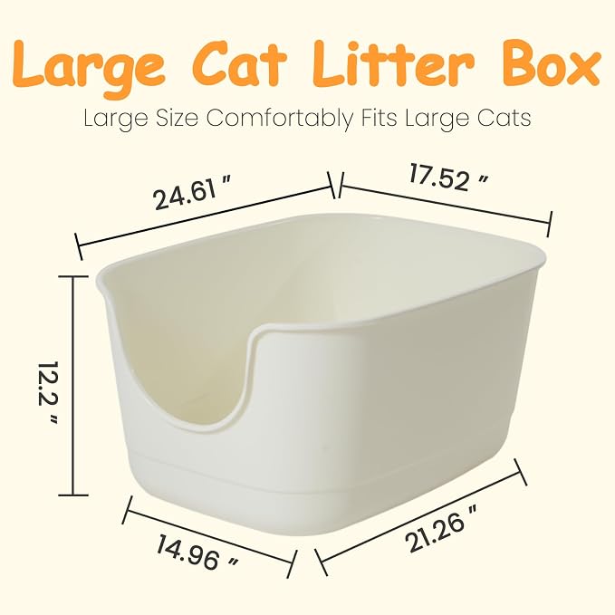 SpaceTime Extra Large Litter Box with High Sides,24.2" Lx16.3 Wx12.9 H XL Multi Cat Litter Pan for Kitty,Cat Boxes for Indoor Cats,Jumbo Litter Boxes for Big Cats,Anti-Splashing,Easy to Clean (Grey)