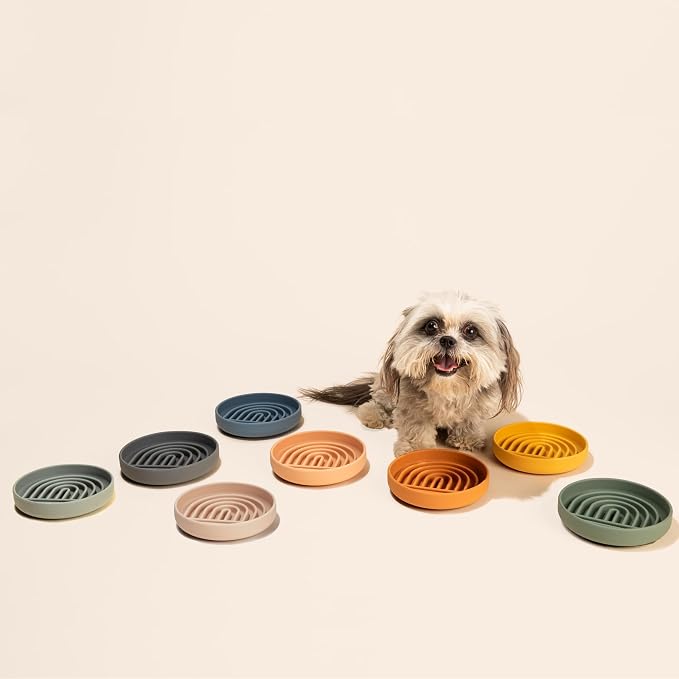 Slow Feeder Dog Bowls - Small Size Silicone Slow Eating Dog Bowl for Puppies & Dogs with Suction Cup -Dishwasher-Safe,Lick Mat Design,Reduces Gulping, for All Breeds, 6”x1.25”- Charcoal