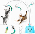 Interactive Cat Toys for Indoor Cats, 360° Automatic Spin Flying Bird Wand | 8cm Suction Cup & Weighted Base, Silicone-Protected Rod, USB Rechargeable with Replaceable Feather & Streamer Attachments