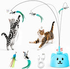 Interactive Cat Toys for Indoor Cats, 360° Automatic Spin Flying Bird Wand | 8cm Suction Cup & Weighted Base, Silicone-Protected Rod, USB Rechargeable with Replaceable Feather & Streamer Attachments