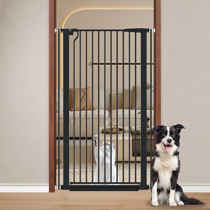 Fairy Baby 51.1" Extra Tall Pet Gate 29.5"-32.6" Wide Dog Gate for Doorways | Adjustable Auto Close Tall Cat Gate, Pressure Mounted Baby Safety Gates, 1.37" Narrow Bar Spacing Metal Gate Indoor, Black