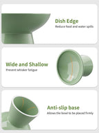 LoeJan Elevated Cat Food and Water Bowls Set, Extra Wide and Raised Ceramic Bowls, Anti-Vomit Whisker-Free Pressure Cat Feeder for Kittens to Adult Cats and Small Dogs