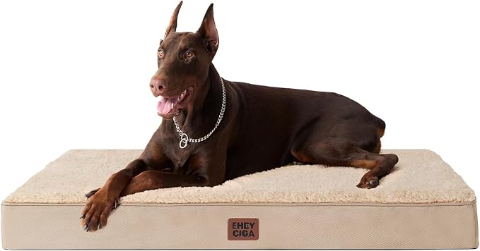 EHEYCIGA Orthopedic Dog Bed Large with Removable Washable Cover,Khaki,47x29 | Egg Crate Foam Support,Durable Oxford fabric,Non-Slip Bottom,Machine Washable,Soft Waterproof Plush Pet Bed Mat For Crate