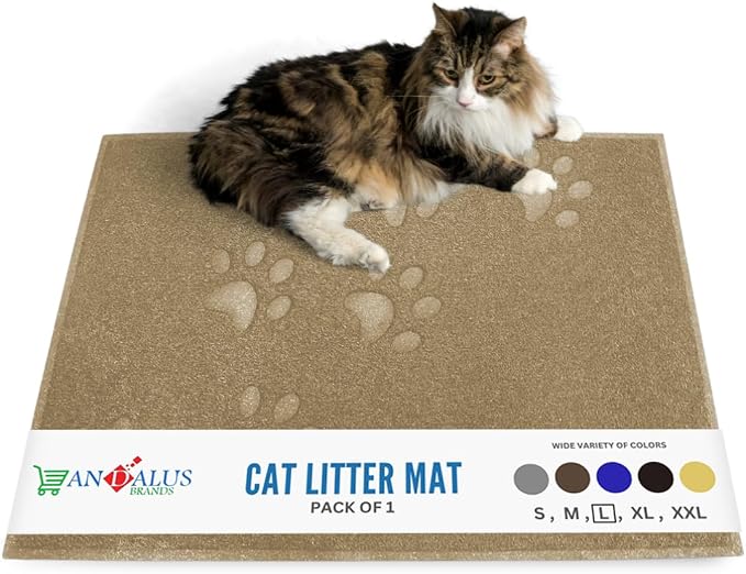 Andalus Large Cat Litter Mat, Pack of 1 - Waterproof, Non-Slip & Easy to Clean Cat Litter Box Mat for Extra Efficient Pet Litter-Trapping, Beige (30” X 18”)
