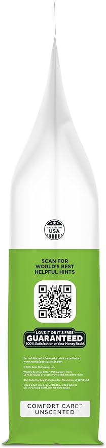 World's Best Cat Litter, Comfort Care, Unscented, Odor Control, 8 lb Bag | Gentle odor control for sensitive cats and lasts 2x longer; natural corn litter, quick clumping, flushable, 99% dust free
