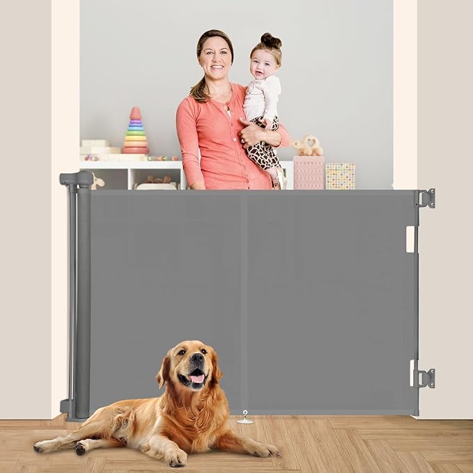 Miumoon 50 inch Reinforced Retractable Baby Gates 42 inch Tall | Retractable Dog Gate with No Crawl Through Reinforced Strip, 4 FT Retractable Gate for Stairs,Doorways,Hallway,Indoor/Outdoor
